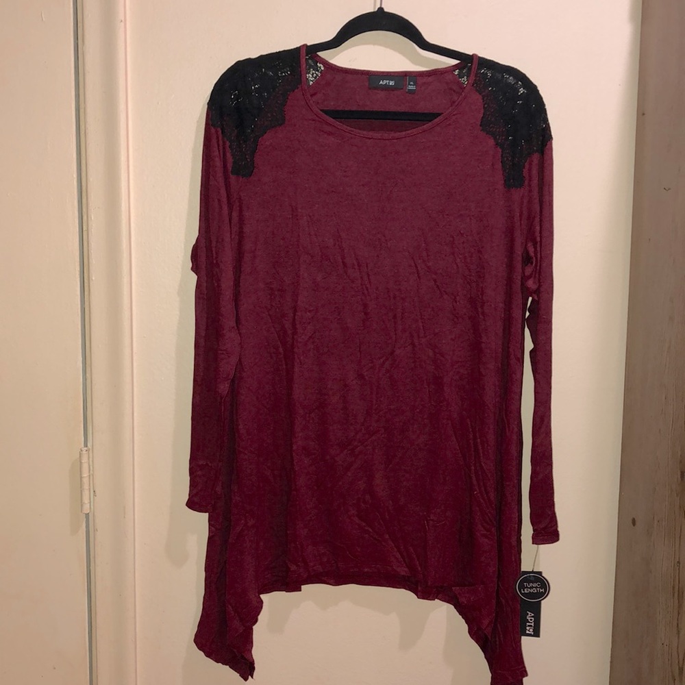 Apt 9. Long sleeve lace shoulders flair shirt